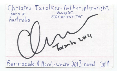 Christos Tsiolkas Signed 3x5 Index Card Autographed Signature Author Writer