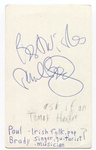 Paul Brady Signed 3x5 Index Card Autographed Signature Singer Musician