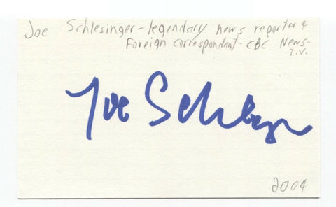 Joe Schlesinger Signed 3x5 Index Card Autographed Signature Journalist