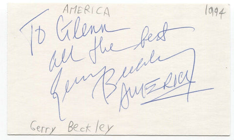 America - Gerry Beckley Signed 3x5 Index Card Autographed Signature