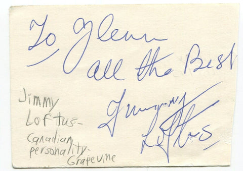 Jimmy Loftus Signed 3x5 Index Card Autographed Canadian Actor Deadline Degrassi