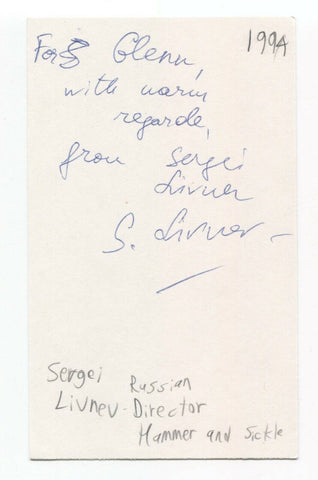 Sergei Livnev Signed 3x5 Index Card Autographed Director Sergey