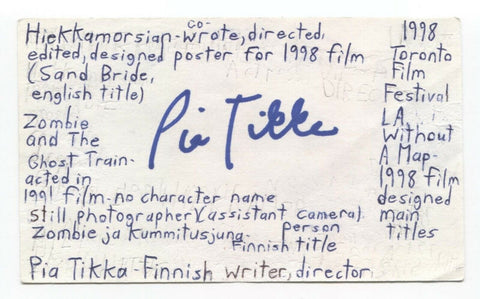 Pia Tikka Signed 3x5 Index Card Autographed Signature Director