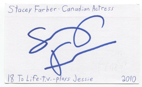 Stacey Farber Signed 3x5 Index Card Autographed Signature Actress Degrassi