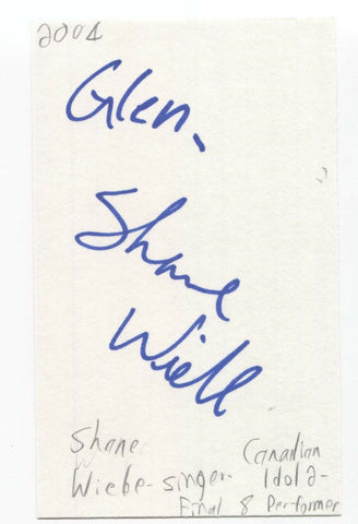 Shane Wiebe Signed 3x5 Index Card Autographed Signature Singer