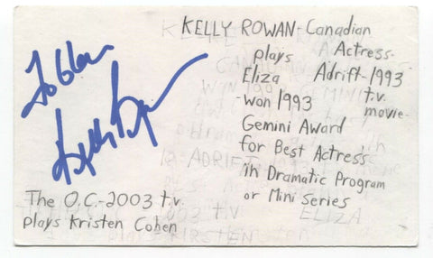 Kelly Rowan Signed 3x5 Index Card Autographed Signature Actor