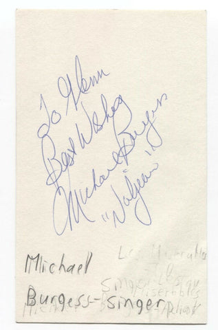 Michael Burgess Signed 3x5 Index Card Autographed Signature Canadian Singer