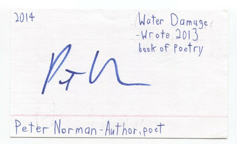 Peter Norman Signed 3x5 Index Card Autographed Signature Author Writer Poet