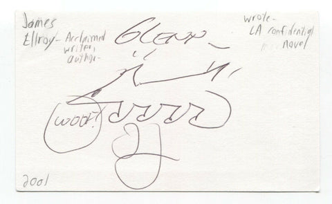 James Ellroy Signed 3x5 Index Card Autographed Signature Author LA Confidential