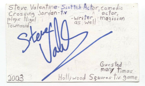 Steve Valentine Signed 3x5 Index Card Autographed Signature Crossing Jordan