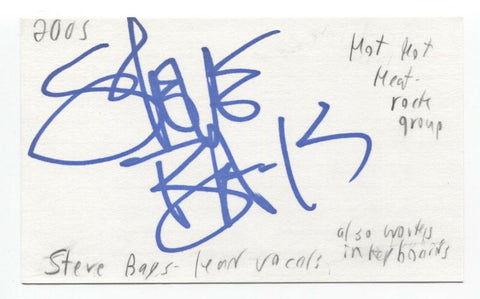 Steve Bays Signed 3x5 Index Card Autographed Signature Hot Hot Heat