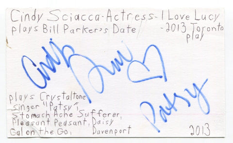 Cindy Sciacca Signed 3x5 Index Card Autograph Actress I Love Lucy Play Crumbs