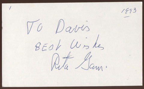 Rita Gam Signed Index Card Signature Vintage Autographed AUTO 