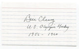 Bill Cleary Signed 3x5 Index Card Autographed Hockey 1960 US Olympic Gold Medal