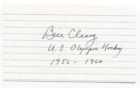 Bill Cleary Signed 3x5 Index Card Autographed Hockey 1960 US Olympic Gold Medal