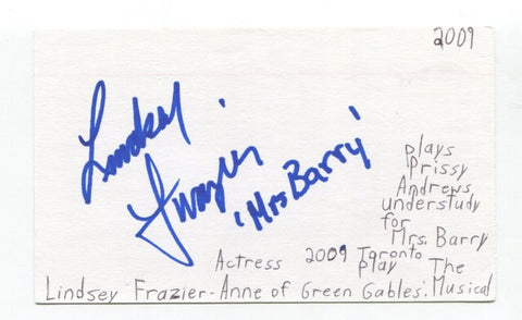 Lindsey Frazier Signed 3x5 Index Card Autograph Actress Air Crash Investigation