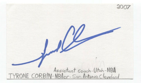 Tyrone Corbin Signed 3x5 Index Card Autographed Signature Basketball Spurs