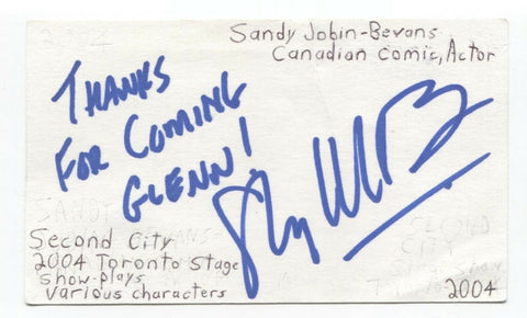 Sandy Jobin Bevans Signed 3x5 Index Card Autographed Signature Comedian Comic