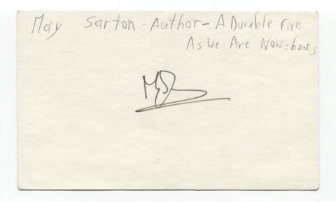 May Sarton Signed 3x5 Index Card Autographed Signature Author Writer Poet