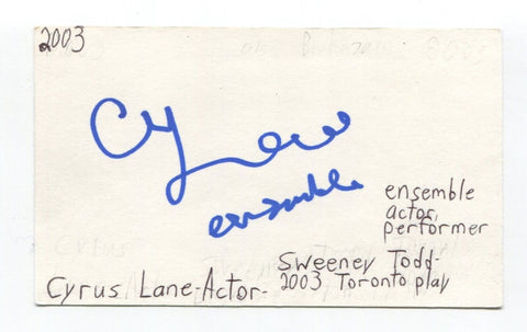 Cyrus Lane Signed 3x5 Index Card Autographed Actor Reign Murdoch Mysteries