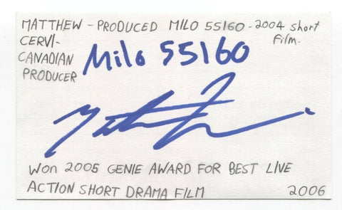 Matthew Cervi Signed 3x5 Index Card Autograph Signature Producer Milo 55160
