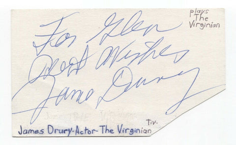 James Drury Signed 3x5 Index Card Autographed Signature Actor The Virginian