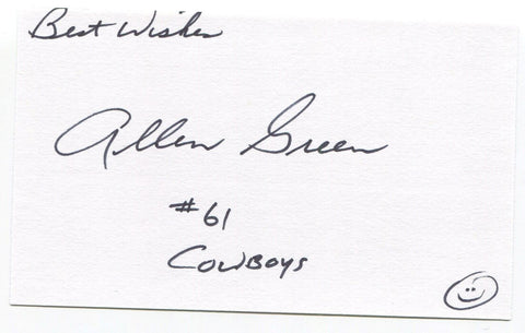 Allen Green Signed 3x5 Index Card Autographed NFL Football Dallas Cowboys