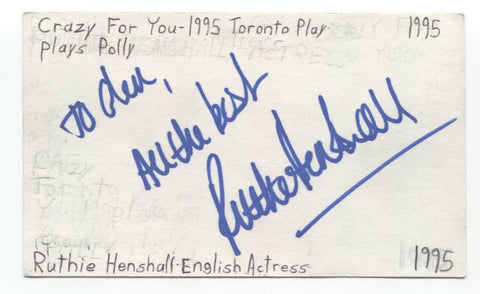 Ruthie Henshall Signed 3x5 Index Card Autograph Signature Actress