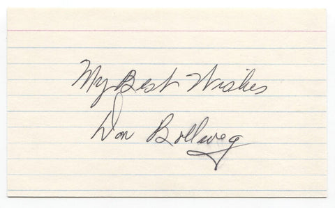 Don Bollweg Signed 3x5 Index Card Baseball Autographed St. Louis Cardinals 