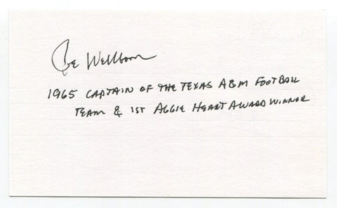 Joe Wellborn Signed 3x5 Index Card Autograph Football NFL New York Giants