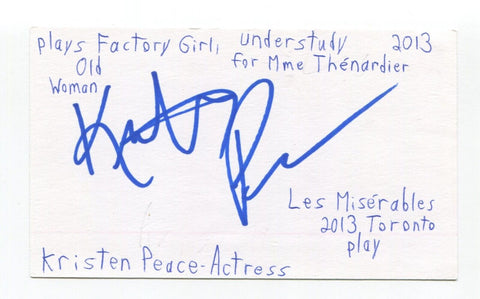 Kristen Peace Signed 3x5 Index Card Autographed Actress Bella Sara Far Cry