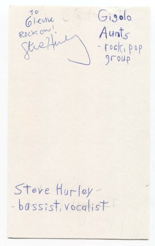 Gigolo Aunts Steve Hurley Signed 3x5 Index Card Autographed Signature Bass Band