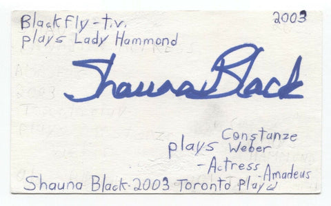 Shauna Black Signed 3x5 Index Card Autograph Signature Actress Blackfly