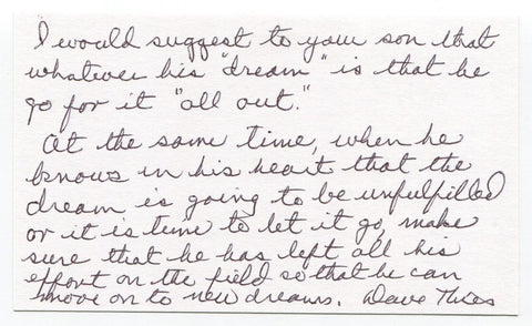 Dave Thies Signed 3x5 Index Card Autograph Baseball 1963 Kansas City Athletics