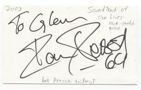 The Soundtrack Of Our Lives - Ian Person Signed 3x5 Index Card Autographed