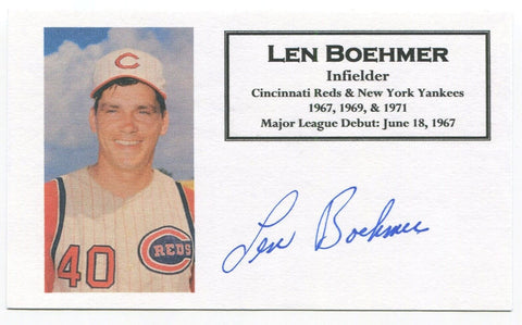 Leonard "Len" Boehmer Signed 3x5 Index Card Autographed Cincinnati Reds MLB