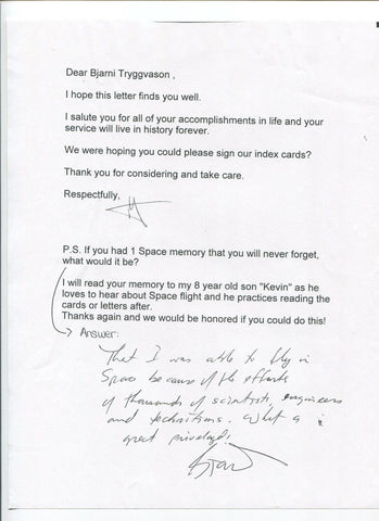 Bjarni Tryggvason Signed Letter Autographed NASA Astronaut Space Great Content