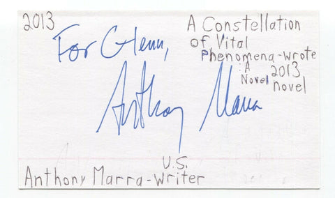 Anthony Marra Signed 3x5 Index Card Autographed Signature Author Fiction Writer