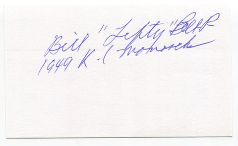 Bill "Lefty" Bell 3x5 Index Card Autographed Kansas City Monarchs MLB Debut 1949