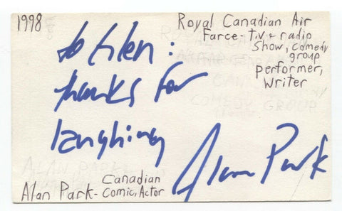 Alan Park Signed 3x5 Index Card Autographed Signature Actor Comedian Writer