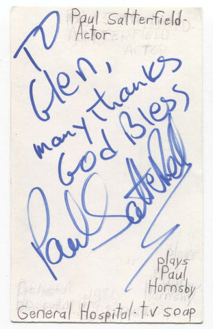 Paul Satterfield Signed 3x5 Index Card Autographed Signature Actor