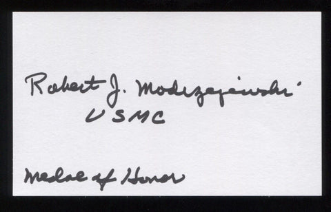 Robert Modrzejewski Signed 3x5 Index Card Signature Autographed Medal of Honor