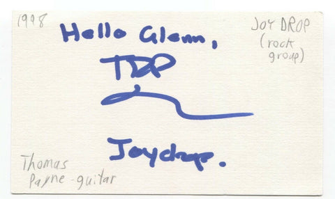 Joydrop - Thomas Payne Signed 3x5 Index Card Autographed Signature Band