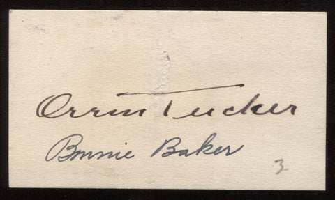 Orrin Tucker and Bonnie Baker Signed Card Vintage Autographed Auto Signature