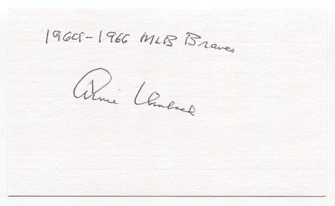 Arnie Umbach Signed 3x5 Index Card Autograph Baseball MLB 1964 Milwaukee Braves